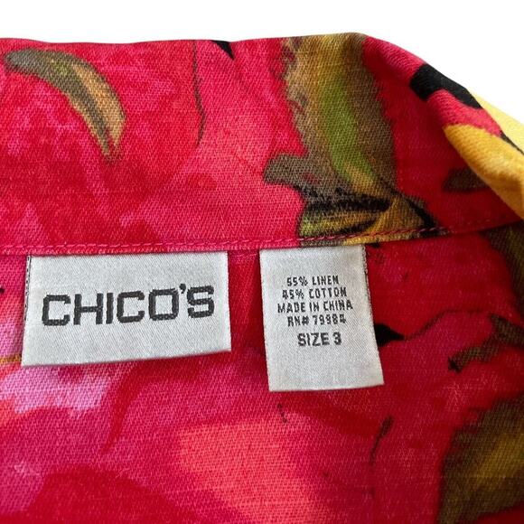 Chico’s Floral Print Jacket Button Front Linen Cotton Blend Pink Floral Sz 3 - Picture 6 of 9